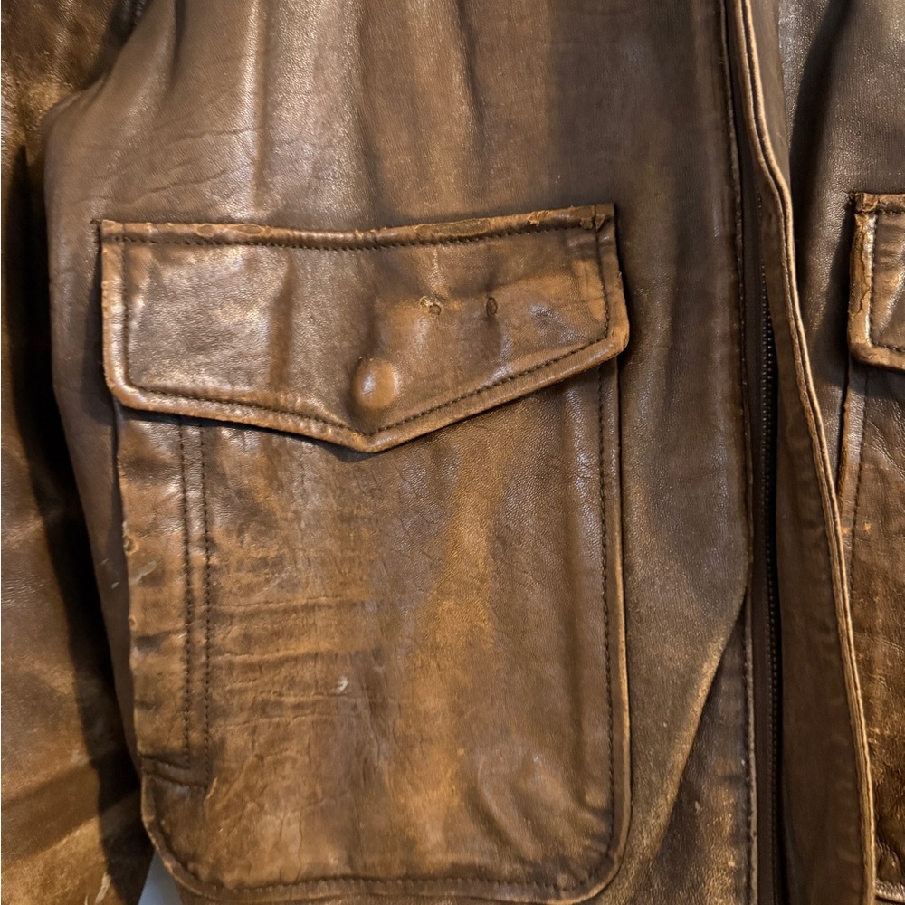 Vintage 1980s Brown Leather Bomber Jacket | Top Gun Aviator | Size 38 - Picture 3 of 15